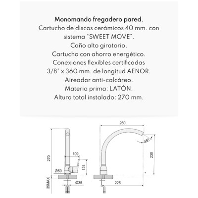GRIFO COCINA ENCIMERA NEW FORMA CROMO BD.5195N141.CH