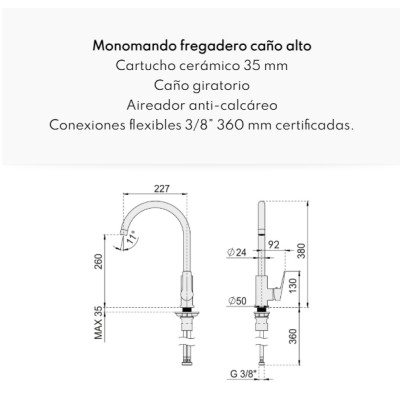 GRIFO COCINA ENCIMERA GENOVA CROMO BD.5195361.CH
