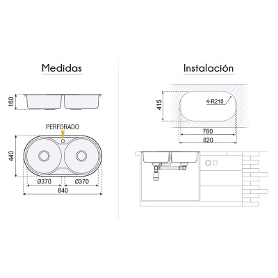 FREGADERO INOX 2 SENOS